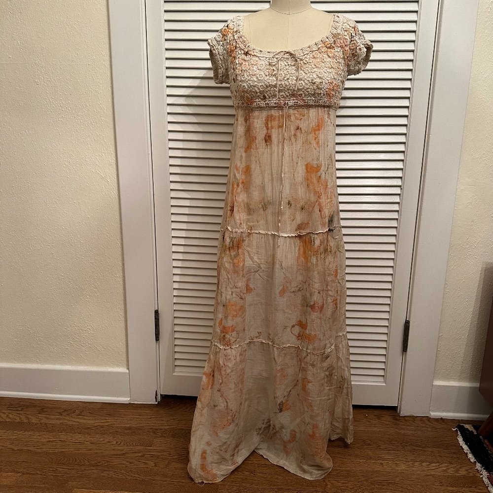 ONE OF A KIND TIE DYED MAXI DRESS. TULUM DESIGNER. SIZE S